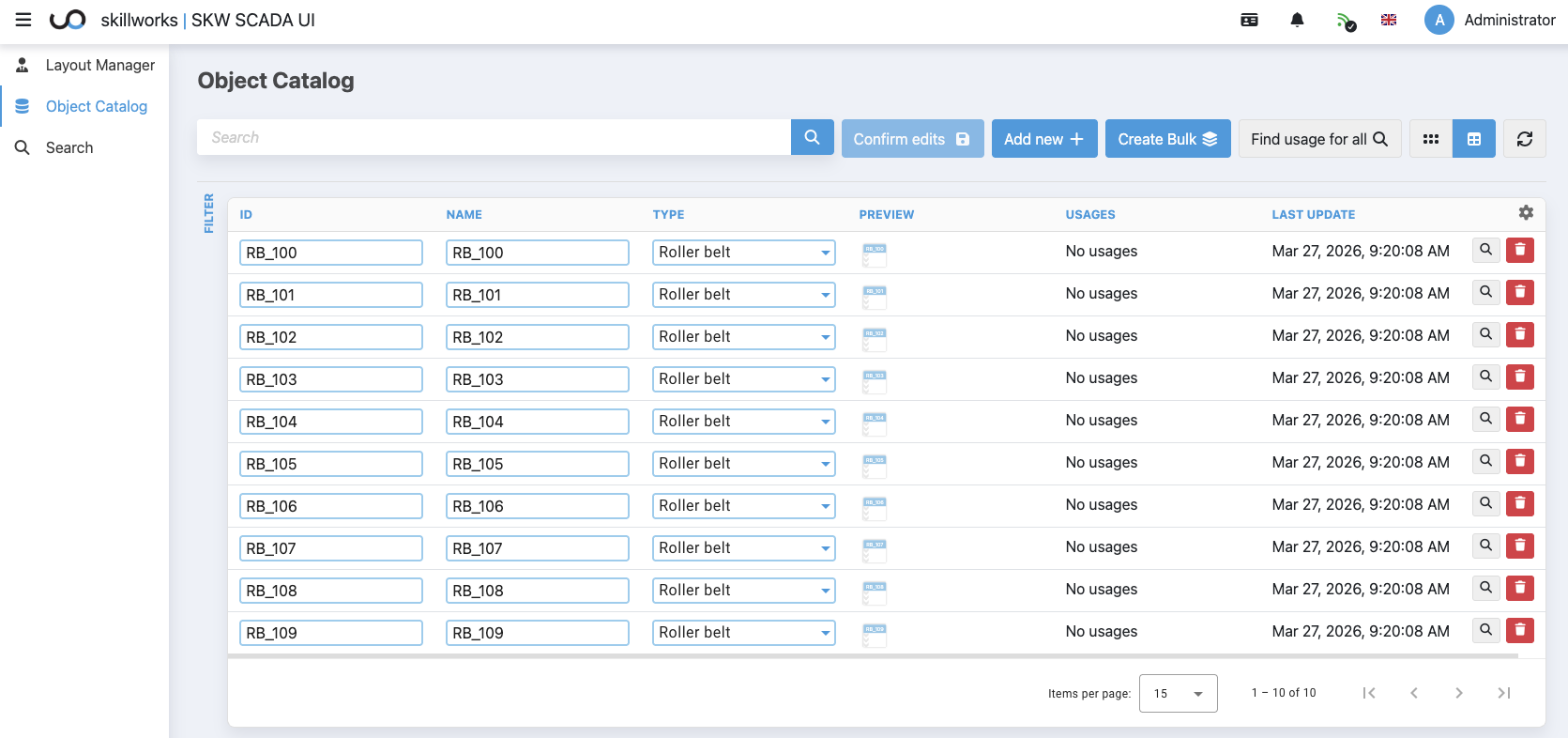 Central Object Catalog in Skillworks SCADA