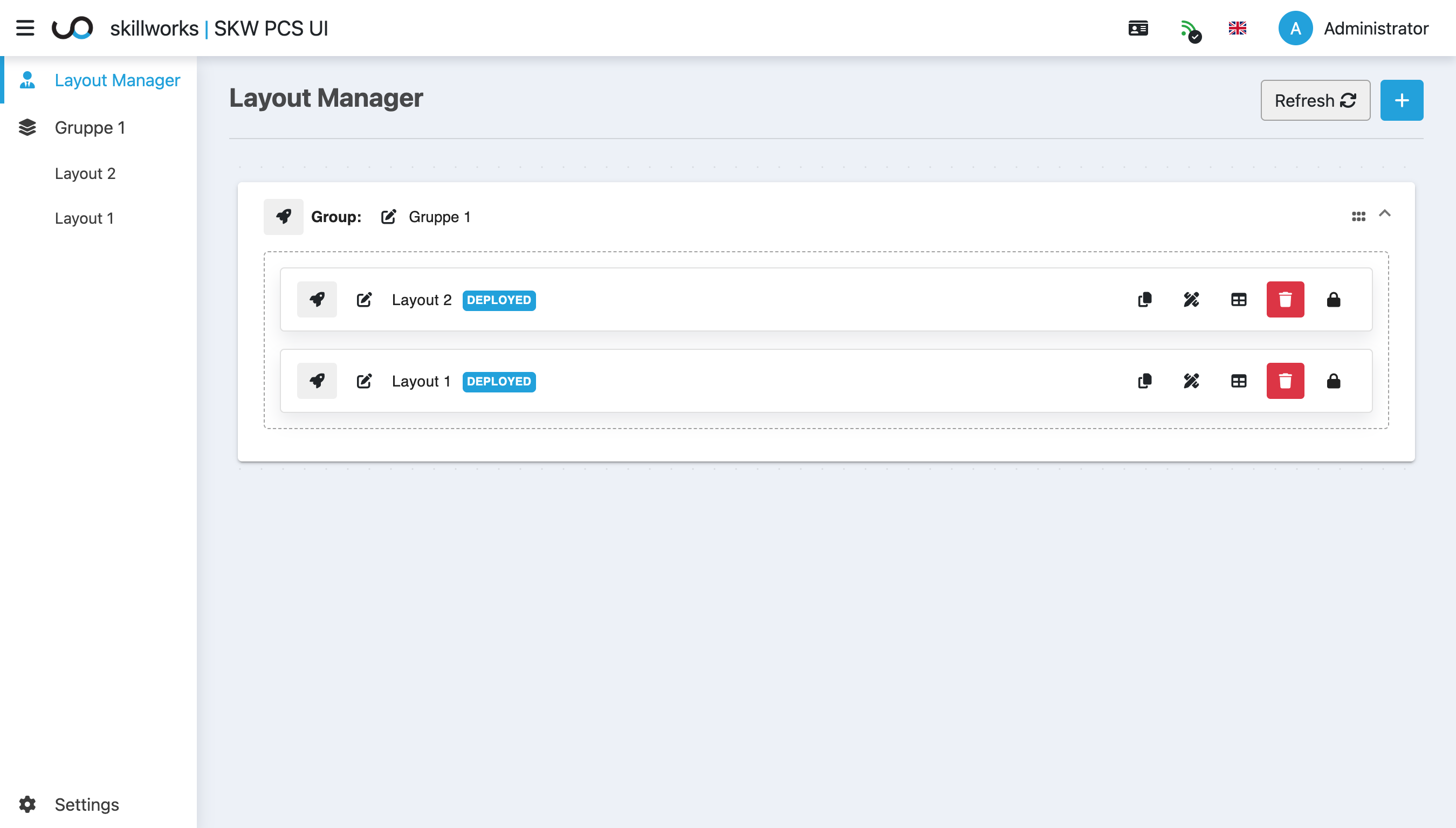 Layout Manager with deployed layouts