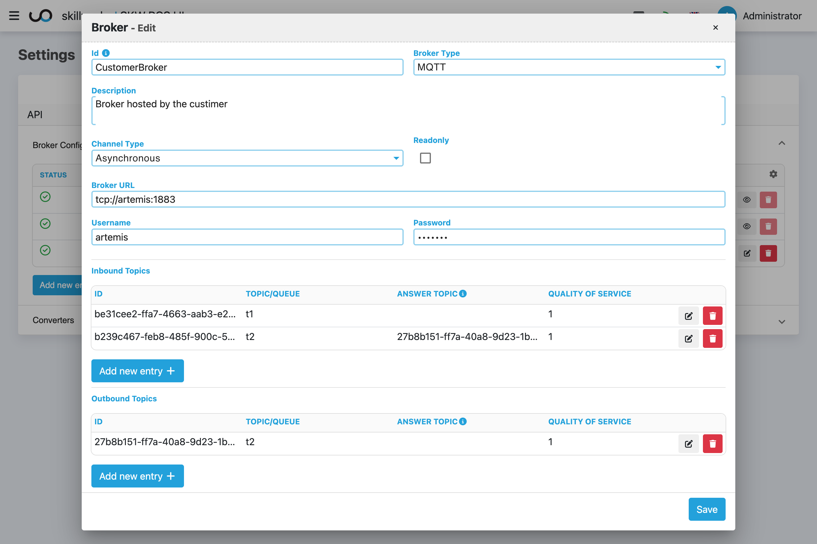 MQTT Broker configuration in Skillworks SCADA